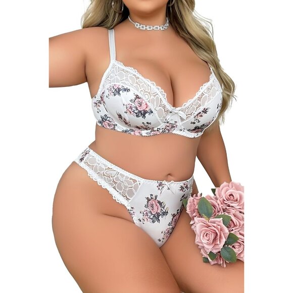 WOMEN'S Roses Sexy Lace Push Up Bra & Babydoll Nightwear Lingerie Set - Picture 5 of 5